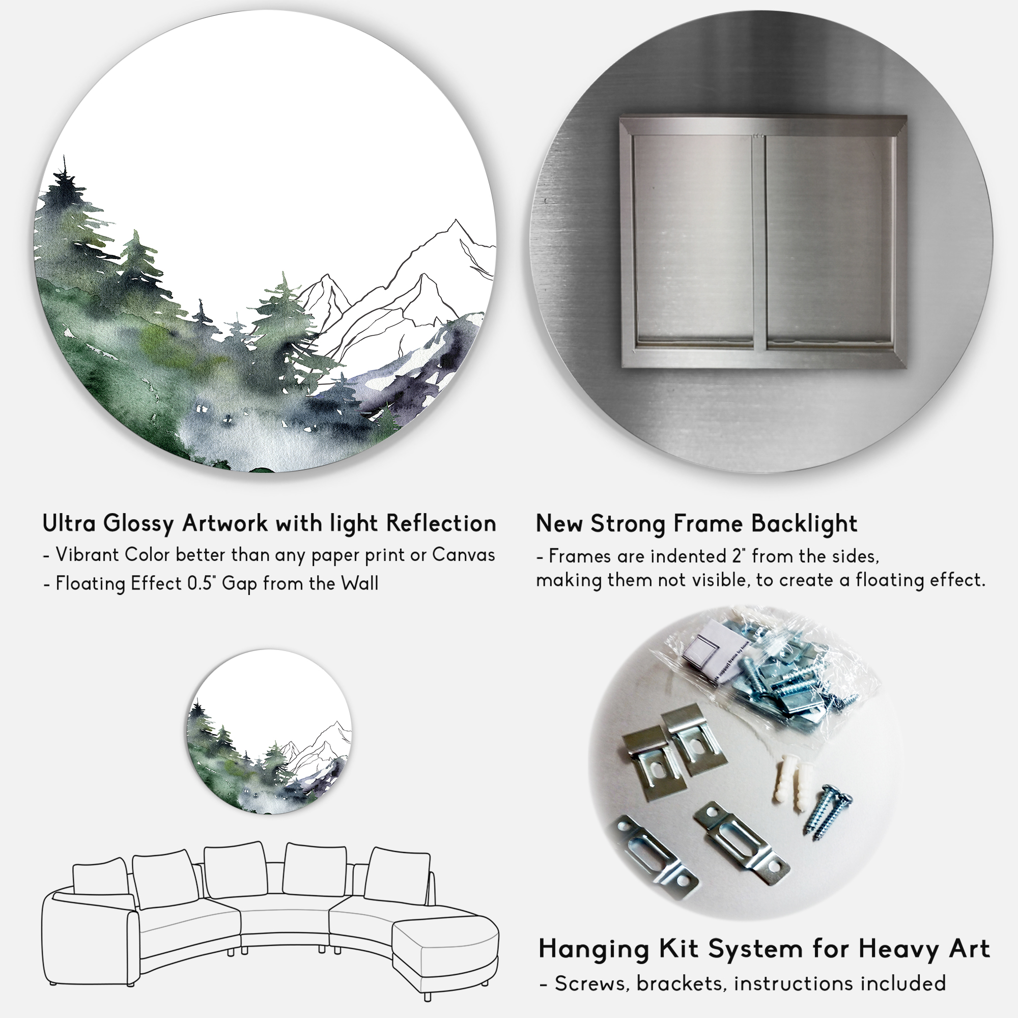 Designart 'Trees With Winter Dark Blue Mountain Landscape III' Modern Circle Metal Wall Art 36x36 - Disc of 36