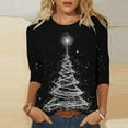 thumbnail image 2 of qolati Oversized Christmas T-Shirts 3/4 Sleeve Length Holiday Graphic Tee with Flash Glitter Xmas Tree Print Cute Casual Loose Fit Tunics Blouse for Party White L, 2 of 6
