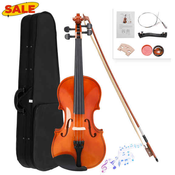 Hassch Violin 4/4 for Adults Beginners, Fiddle Starter Kit with Case, Bow, Rosin, Strings, Tuner and Shoulder Rest, Natural
