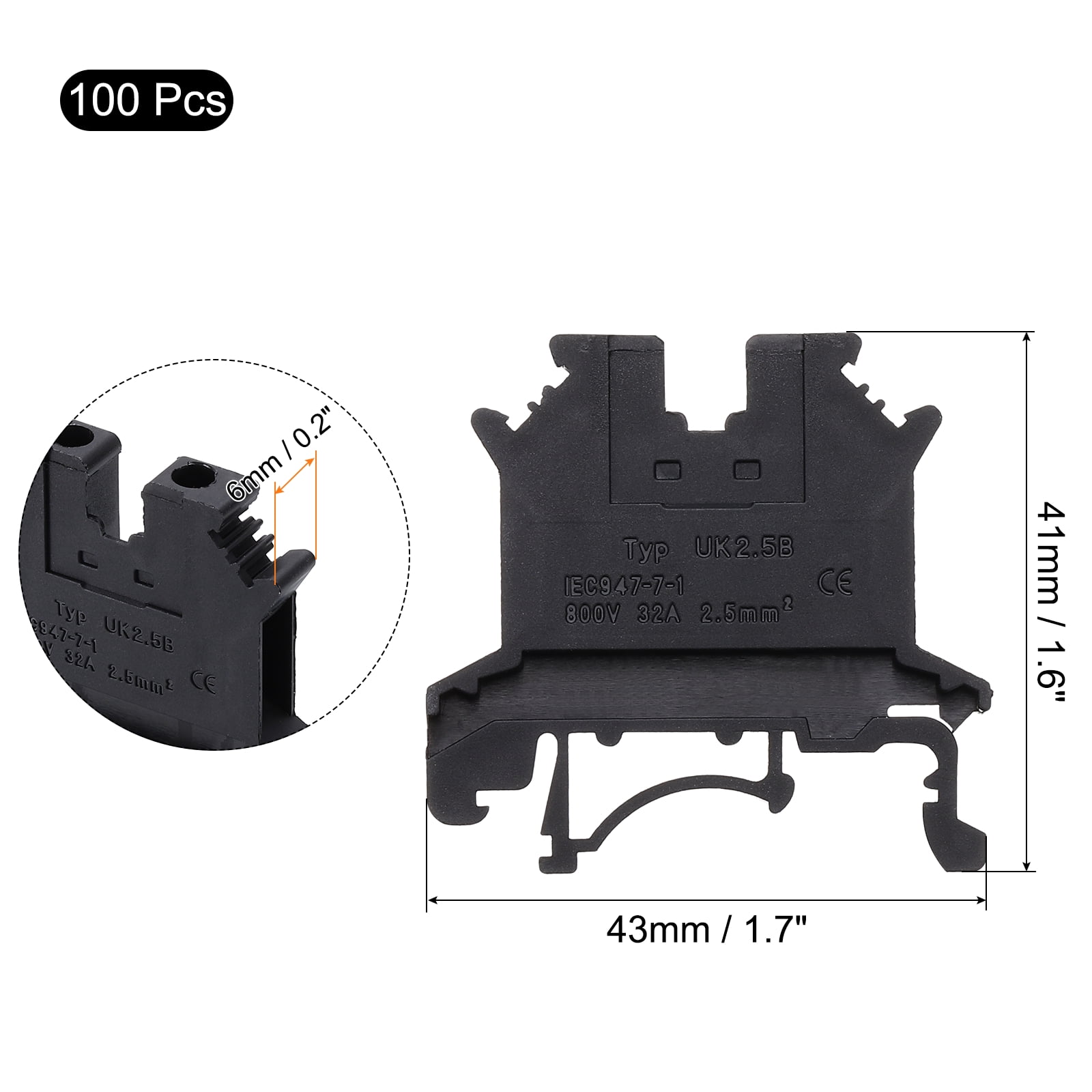 Uxcell Terminal Blocks 100 Pack UK-2.5B Rail Mount Fuse Holder Screw Terminal Block Wire End Bracket Stopper Din Rail Screw for DIY Electronic Circuits Machine Appliances, Black