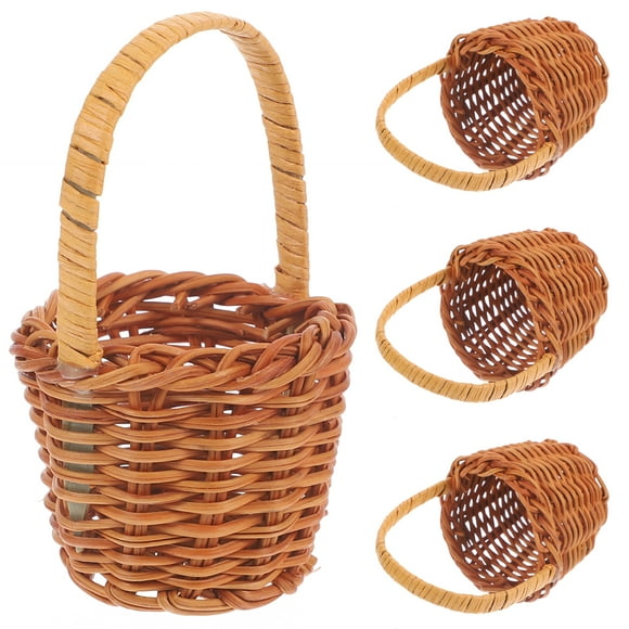 4pcs Mini Woven Baskets Miniature Flower Basket Mini Picnic Basket Mini Rattan Baskets