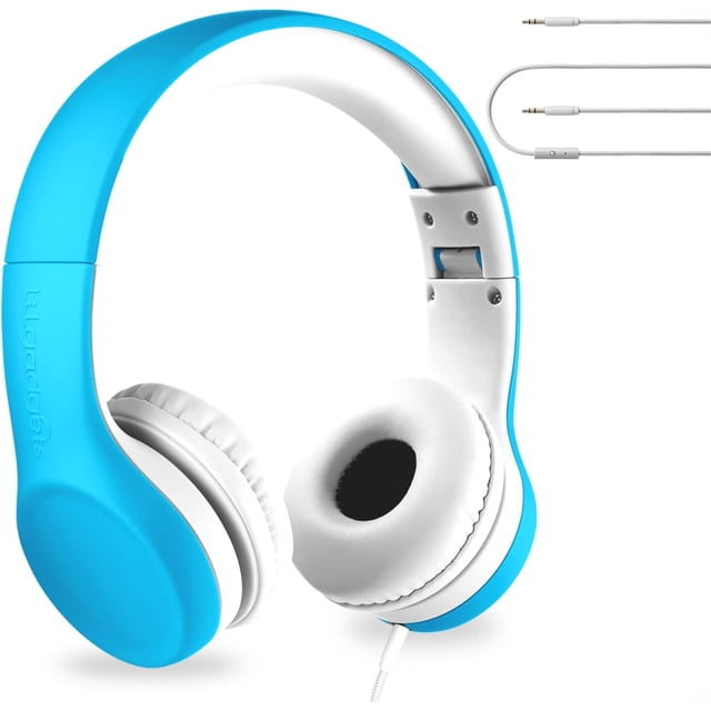 GFDYREE Connect+ Écouteurs Filaires pour Enfants avec Microphone, Limitation de Volume pour une Écoute Sécuritaire, Bandeau Ajustable, Coussinets d'Oreille Rembourrés pour Assurer le Confort, pour Enfants, Tout-Petits, Garçons et Filles, Bleu/p