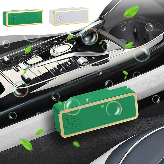 Fiudx Purificador de Aire para Coche, Diseño Compacto y Portátil, Funcionamiento Silencioso, Elimina Olores y Humo, Multiusos para Coche y Hogar, Filtrado Eficiente, Color Blanco/Verde, Tamaño 11,2 X