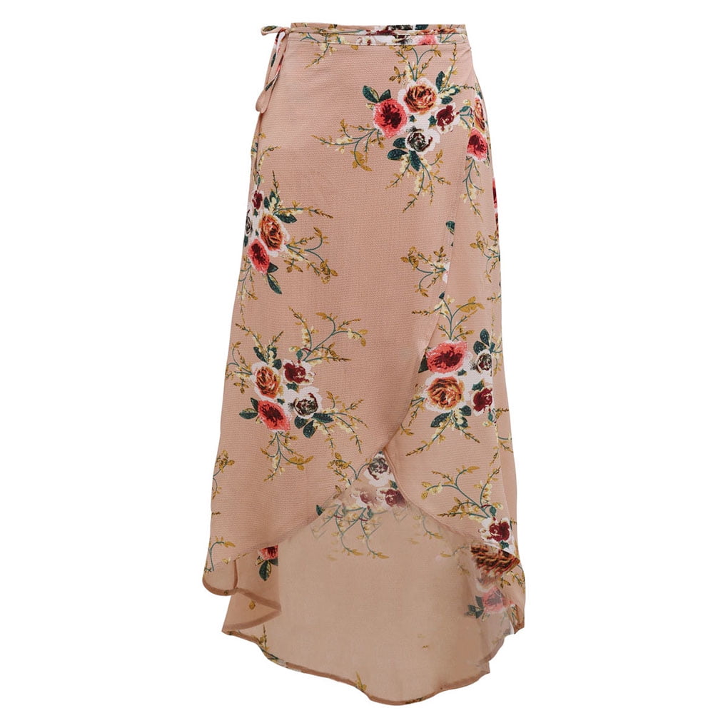 outdoorline Floral Print Chiffon Long Skirts Women Maxi Skirt Boho High ...