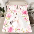 thumbnail image 3 of Homewish Western White Horse Twin Sheet Sets for Women, Romantic Pink Rose Twin Fitted Sheet, Kawaii Rustic Animal Flat Sheet, Luxury Bedroom Decor, 3 Pieces, 3 of 8