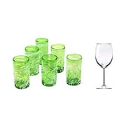 NOVICA Hand Blown Glass Eco-Friendly Green And White Swirl Drinking Glasses, 16 Oz, 'Festive Green' (Set Of 6)