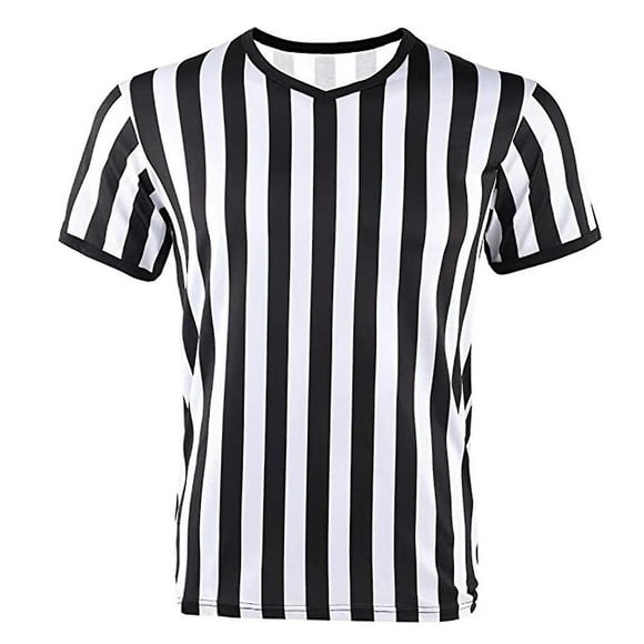 Unisex Referee Shirt Costume, Black White Striped V-Neck Player Jersey for Soccer, Football, Basketball, Volleyball Umpire, Halloween Sports Themed Top for Adults
