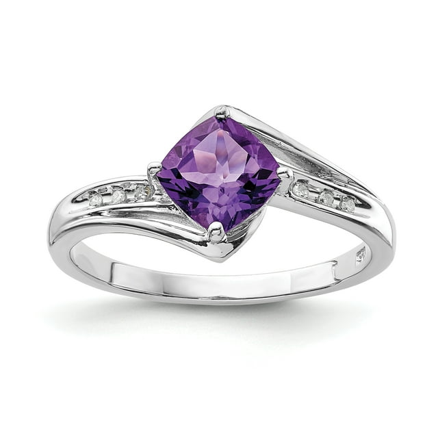 Bague Carrée en Argent Sterling 925 Rhodié avec Diamant et Améthyste