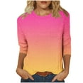 thumbnail image 3 of Ahuyic Womens Top Casual Print Round Neck Loose Comfortableable T-Shirt Elastic Long Sleeve Blouse for Women L Hot Pink, 3 of 5