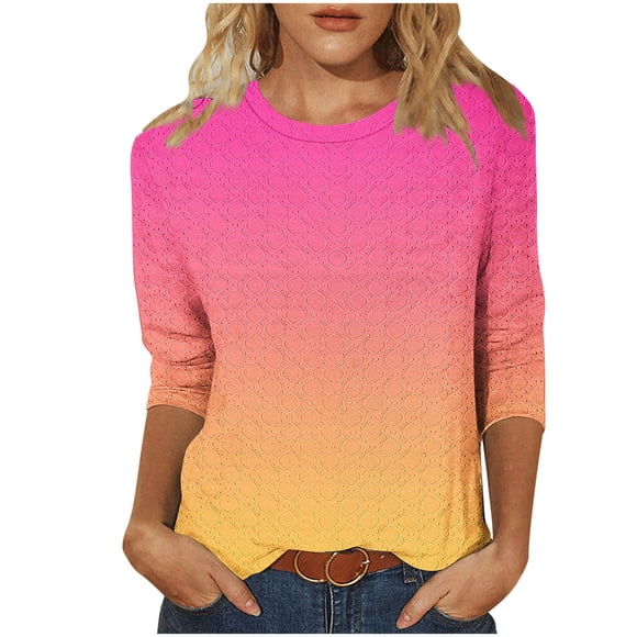 Yanlir Women's V-Neck Button Casual T-Shirt Loose Elastic Comfortable Top with Fashionable Non-Print Design for Spring and Summer(Hot Pink#1,L)