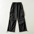 thumbnail image 2 of IROINNID Women's Cargo Pants Wide Leg Pants Sports Drawstring Cargo High Waist Wide-leg Pants with Multiple Pockets,Black, 2 of 6