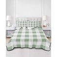 thumbnail image 3 of Sage Green Checkered Summer Quilt Set Twin Size, Soft Microfiber Quilted Bedding Set with 2 Pillow Shams, Green White Buffalo Plaid Lightweight All Season Bedspread Coverlet for Bedroom 68"x86", 3 of 6