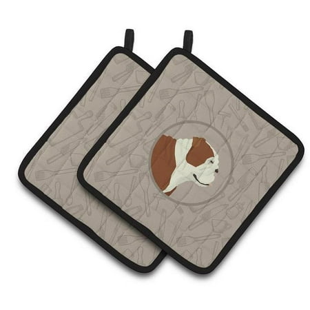 

English Bulldog In the Kitchen Pair of Pot Holders