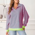 thumbnail image 5 of dGslk Women’s Long Sleeve Striped Pullover Top Casual Half Zip Collar Loose Fit Sweatshirt for Everyday Comfort and Style Pink XL, 5 of 5