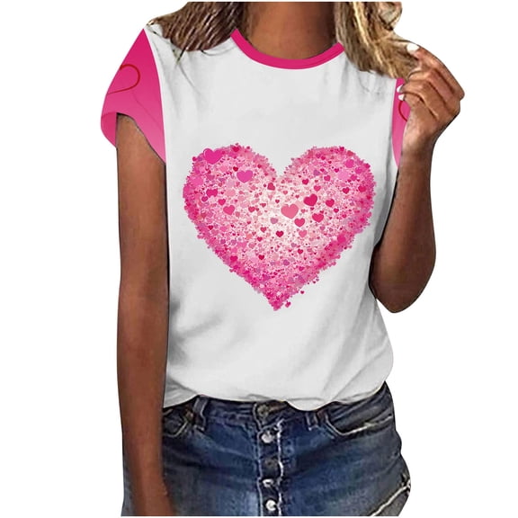 T Shirts for Women Women Valentine's Day Love Printed Casual Printed Round Neck