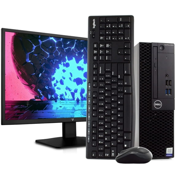 Pre-Owned DELL Optiplex 3050 Desktop Computer PC, Intel Quad-Core i5, 500GB HDD, 8GB DDR4 RAM, Windows 10 Pro, DVD, WIFI, New 24in Monitor, Wireless Keyboard and Mouse (Used )