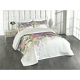 thumbnail image 2 of Ambesonne Flower Quilted Coverlet 3 Pcs, Vintage Boho Inspiration, Queen Size, White Violet, 2 of 4