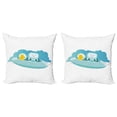 thumbnail image 1 of Alien Throw Pillow Cushion Cover Pack of 2, Flying Saucer Spaceship Robot and a Dog Cartoon, Zippered Double-Side Digital Print, 4 Sizes, Cadet Blue White, by Ambesonne, 1 of 2