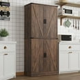 thumbnail image 2 of ChVans Farmhouse Kitchen Pantry with 6 Doors Shelves & Adjustable Shelves, 71" Tall Storage Pantry Cabinet w/3 Drawers & Load-Bearing Steel Pipe for Dining Room, Living Room(Rustic Brown-71"), 2 of 7