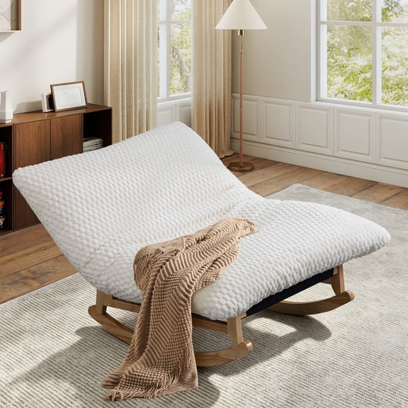 Timbernest Bean Bag Rocking Chair for Indoor Outdoor, Accent Armless Lazy Sofa, Corduroy Casual Single Couch, White