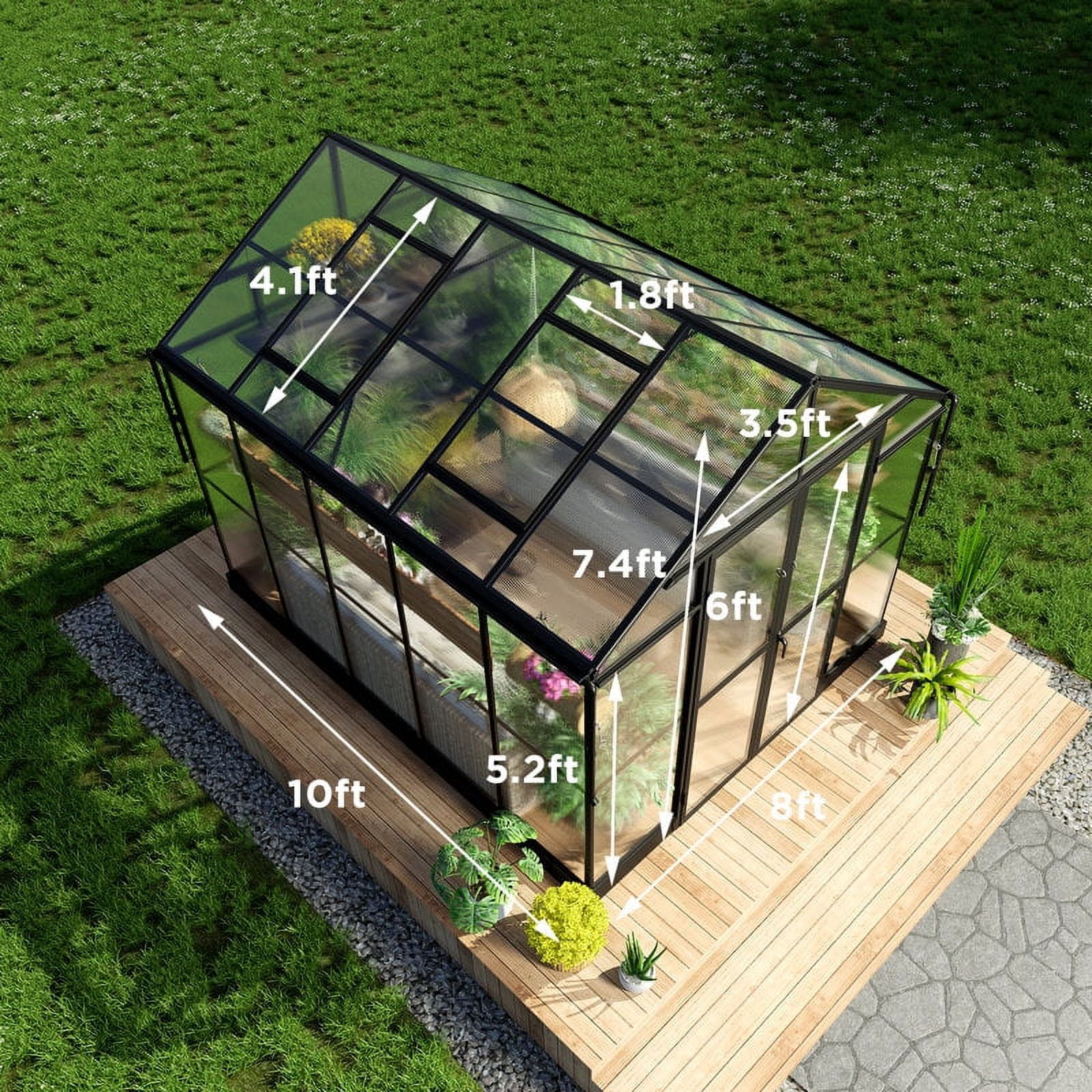 LUXOAK 8x10x7.5 ft Polycarbonate Greenhouse 2 Vents Double Swing Doors 5.2ft Added Wall Height, Black
