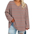 thumbnail image 3 of RongHuan Striped Shirt Womens Plus Size V Neck T-Shirt Loose Fit Long Sleeve Tops Casual Blouses Daily Wear, 3 of 7