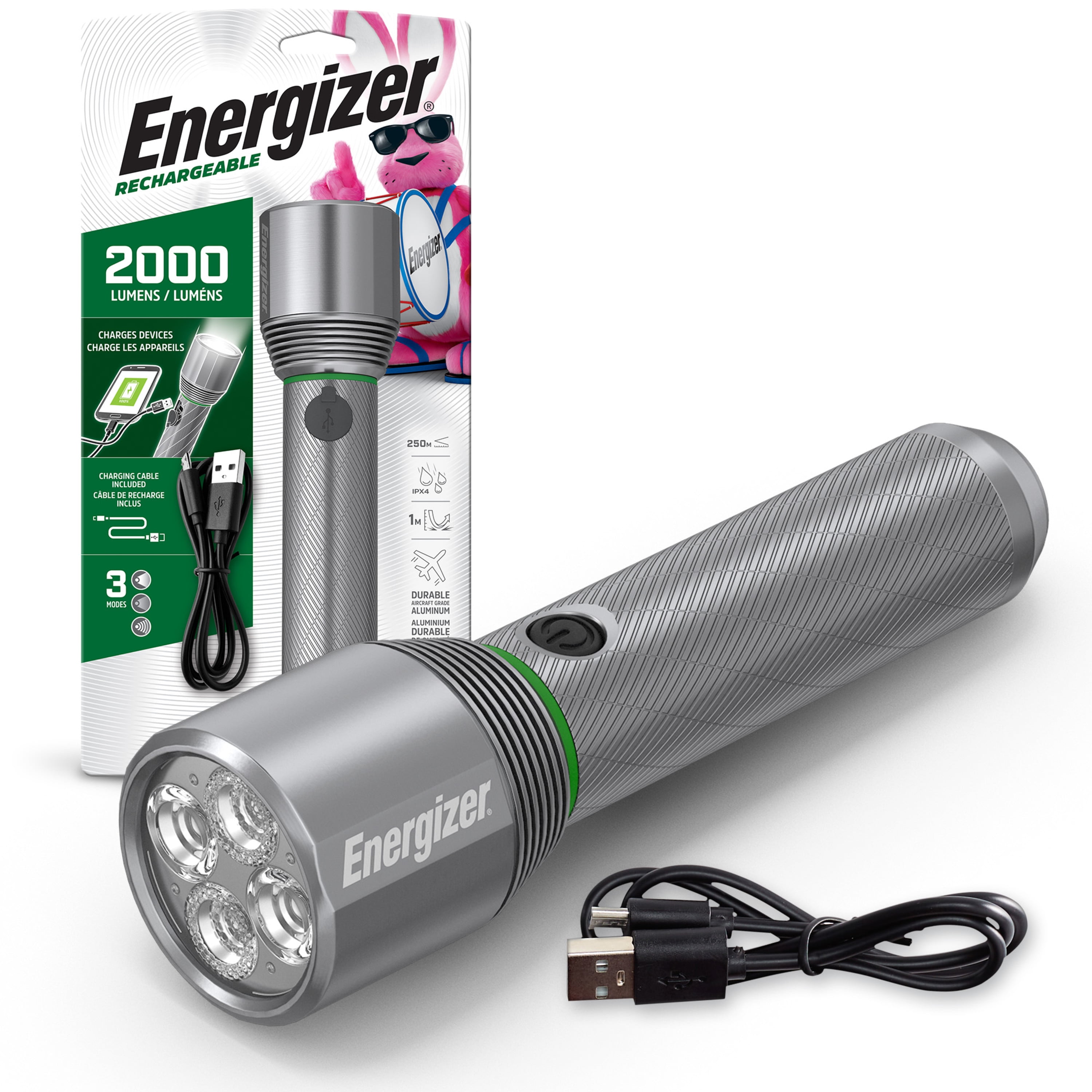 Energizer Rechargeable LED Flashlight with USB Charging Port, 2000 Lumen -