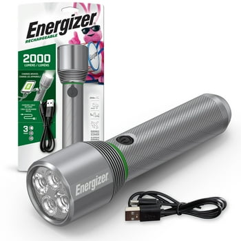 Energizer Metal Rechargeable LED Flashlight with USB Charging Port, 2000 Lumen