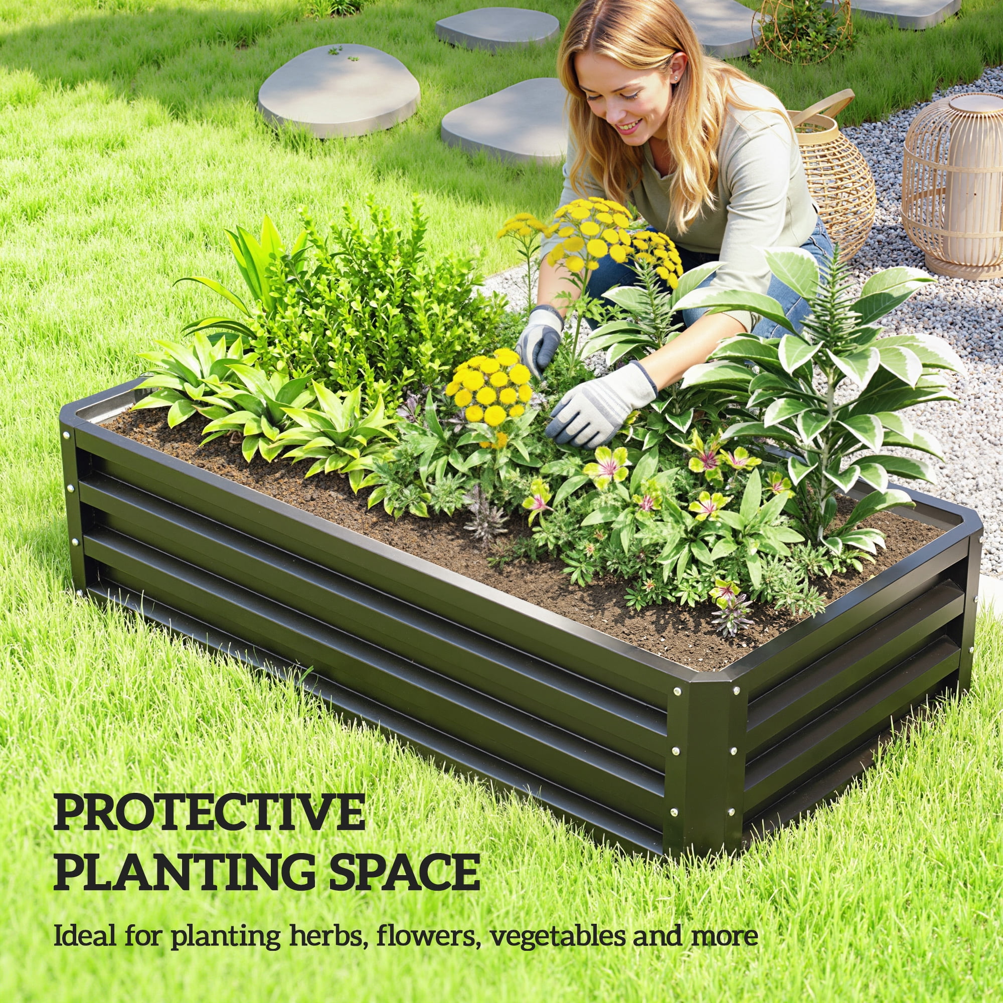Outsunny 4' x 2' x 1' Galvanized Raised Garden Bed Planter Raised Bed with Steel Frame for Vegetables, Flowers, Plants and Herbs, Gray