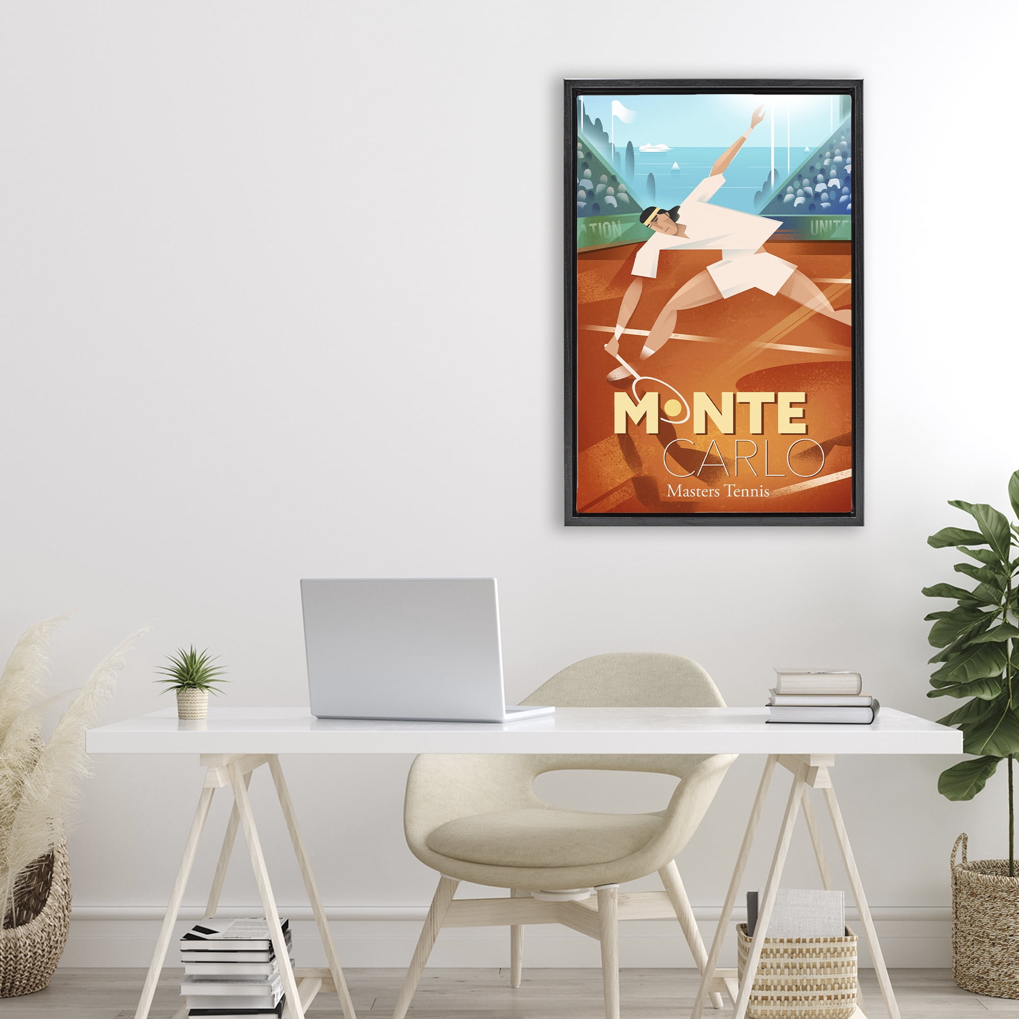 Stupell Industries Monte Carlo Masters Tennis Black Framed Floater Canvas Wall Art, design by Martin Wickstrom
