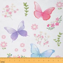 Homewish Cartoon Butterfly Child Fabric by the Yard 2 Yards, Pink Blossoms Floral Sewing Fabric, Cute Dreamy Animal Fabric for Sewing, Luxury Bedroom Decor