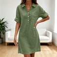 thumbnail image 5 of VBVC Women's Cotton Linen Collared Shirt Dress , Summer Casual Short Sleeve Dress For Women , Ladies' Loose Fit Button Down Dress with Pockets,Army Green,S-2XL, 5 of 7