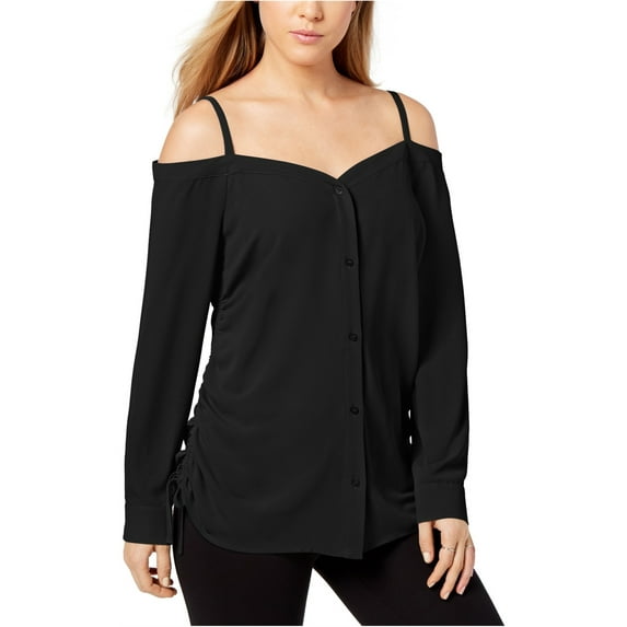 bar III Womens Side-Tie Button Up Shirt, Black, Large