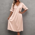 thumbnail image 2 of Womens Lace Sleeve Nightgown Solid Color Ice Silk Short Sleeve Midi Loose Beige L, 2 of 4