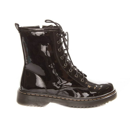Leather Lace Up Combat Boots - Soho Shoes Women's Classic Lace Up Combat Mid Calf Ankle Boots