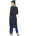 thumbnail image 2 of eloria Women's Navy Blue Pure Cotton Ethnic Motifs Print Kurta Three-Quarter Sleeves Kurti, 2 of 5