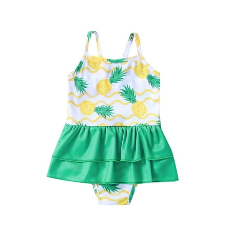 

Seyurigaoka Baby Girl’s Summer Suspender One-Piece Swimsuit Fashion Pineapple Print Ruffle Triangle Swimwear