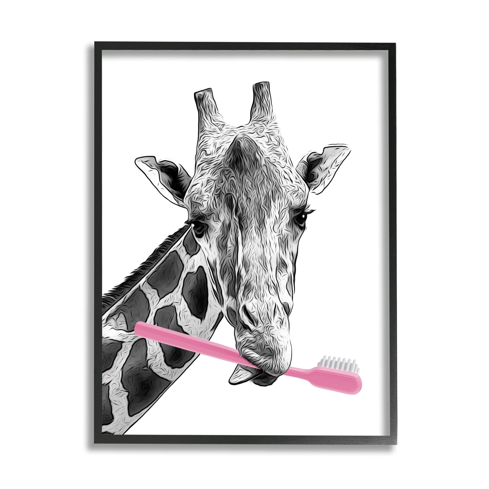 Stupell Industries Funny Animal Bathroom Toothbrush Animals & Insects Painting Black Framed Art Print Wall Art