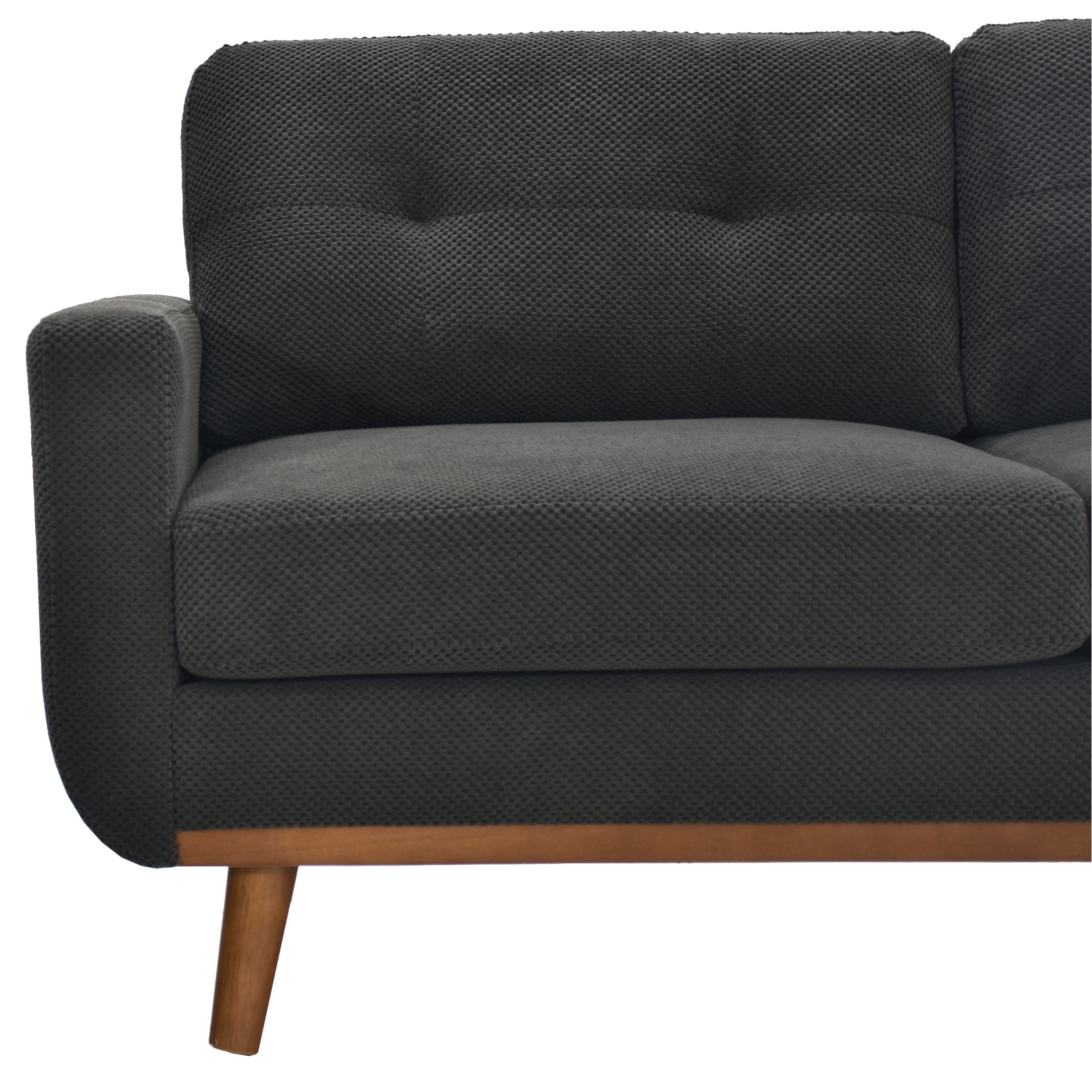 Noble House 65" Mid-Century Modern Loveseat Sofa, Nubby Upholstery, Solid Wood Legs, Dark Gray