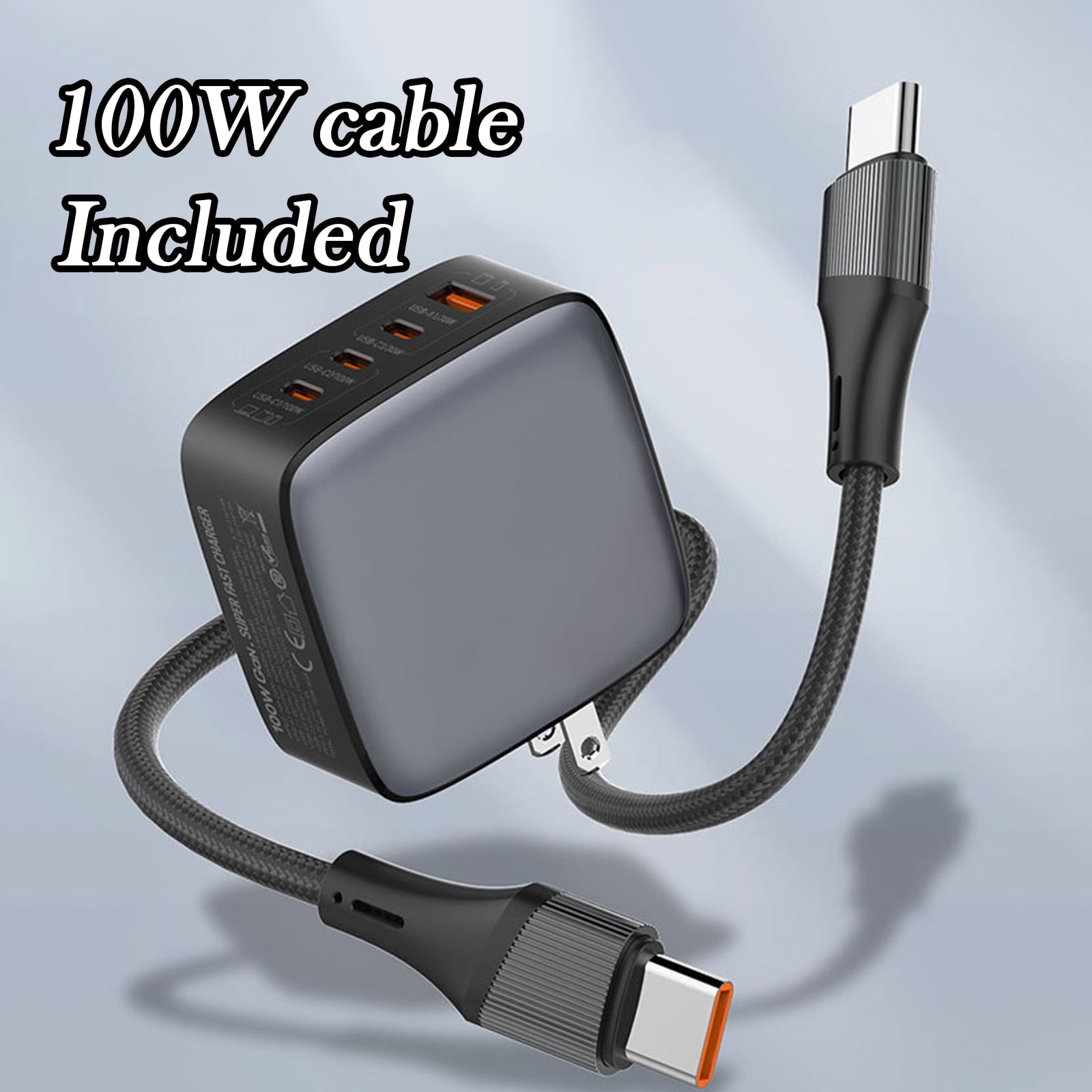 100W GaN USB-C Charger, 3-Port Fast Charging Station for iPhone, iPad, MacBook, Laptops, with EU/UK/US Plugs