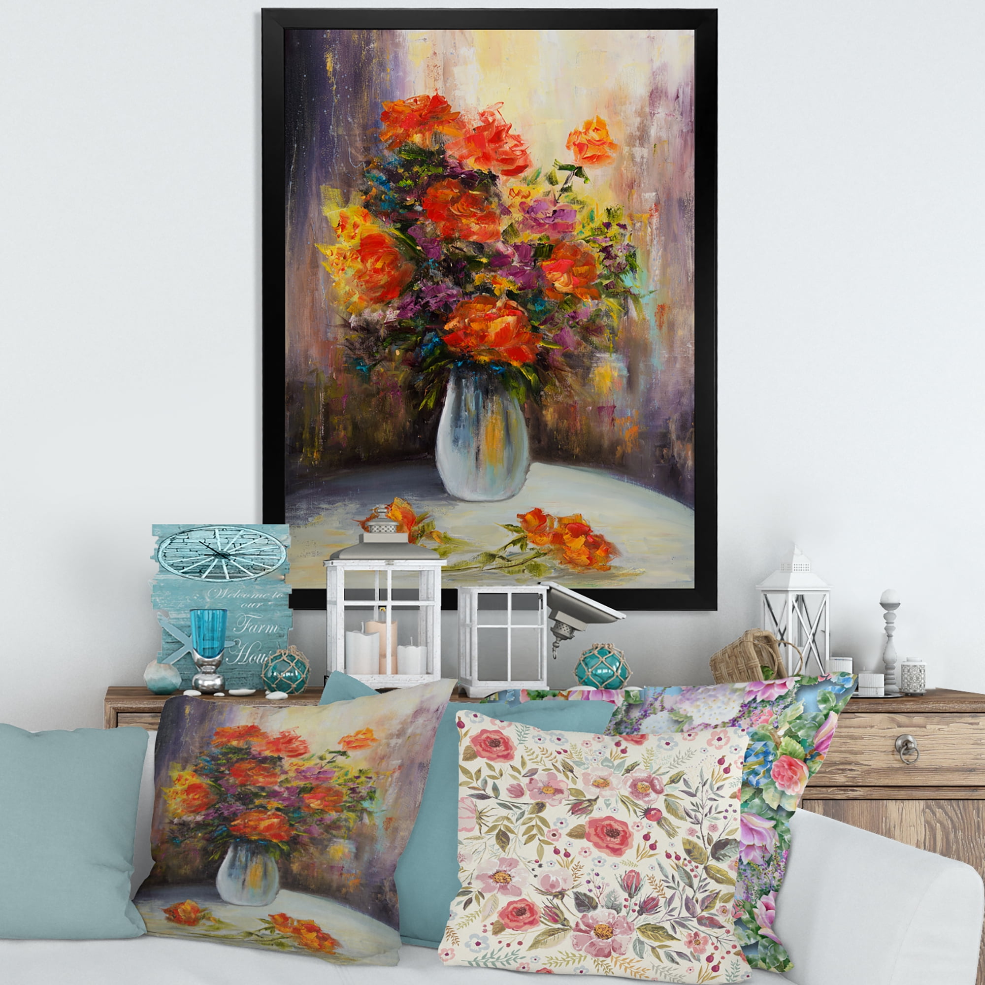 Designart 'Still Life Bouquet With Yellow and Red Flowers' Traditional Framed Art Print