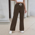 thumbnail image 4 of sdhkgrrt Women's Wide Leg Drawstring Pants with Pockets Casual Flowy Lounge Long Pants Work Travel Vacation Fall Outfits Winter Sweatpants, Coffee M, 4 of 8