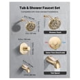 thumbnail image 2 of Tub and Shower Faucet Set, 5 Inch Rainfall Shower Head, Bathtub Spout, 8-Setting Adjustable Spray, Single Handle, Brass Valve, Gold, 2 of 9