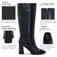 thumbnail image 4 of Botas Aizhenzm de cuero negro con tacón grueso hasta la rodilla para mujer, 4 of 5