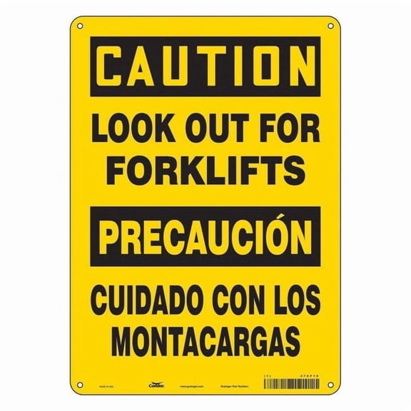 Safety Sign, 14 in Height, 10 in Width, Polyethylene, Vertical Rectangle, English, Spanish, 476P19