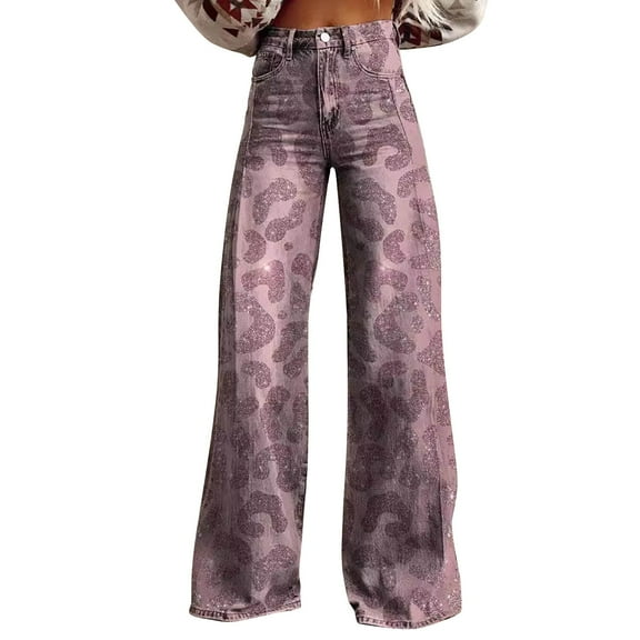 yunLCZ Wide Leg Pants Woman Wide Leg Pants Woman High Waist Floral Patterned Pants Lightweight Loose Fit Casual Colorful Trouser Imitation Jeans Office Slacks