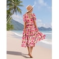 thumbnail image 3 of Vestido midi YESNO de verano con estampado floral con cuello en V y manga abullonada para mujer, 3 of 5
