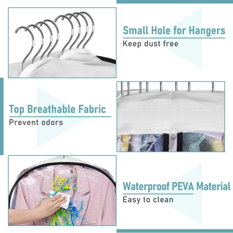 50 Clear Garment Bags With 4" Gussets – Extra Wide Clothes Protectors For Travel, Closet Storage, Coats, Suits, 5 Packs