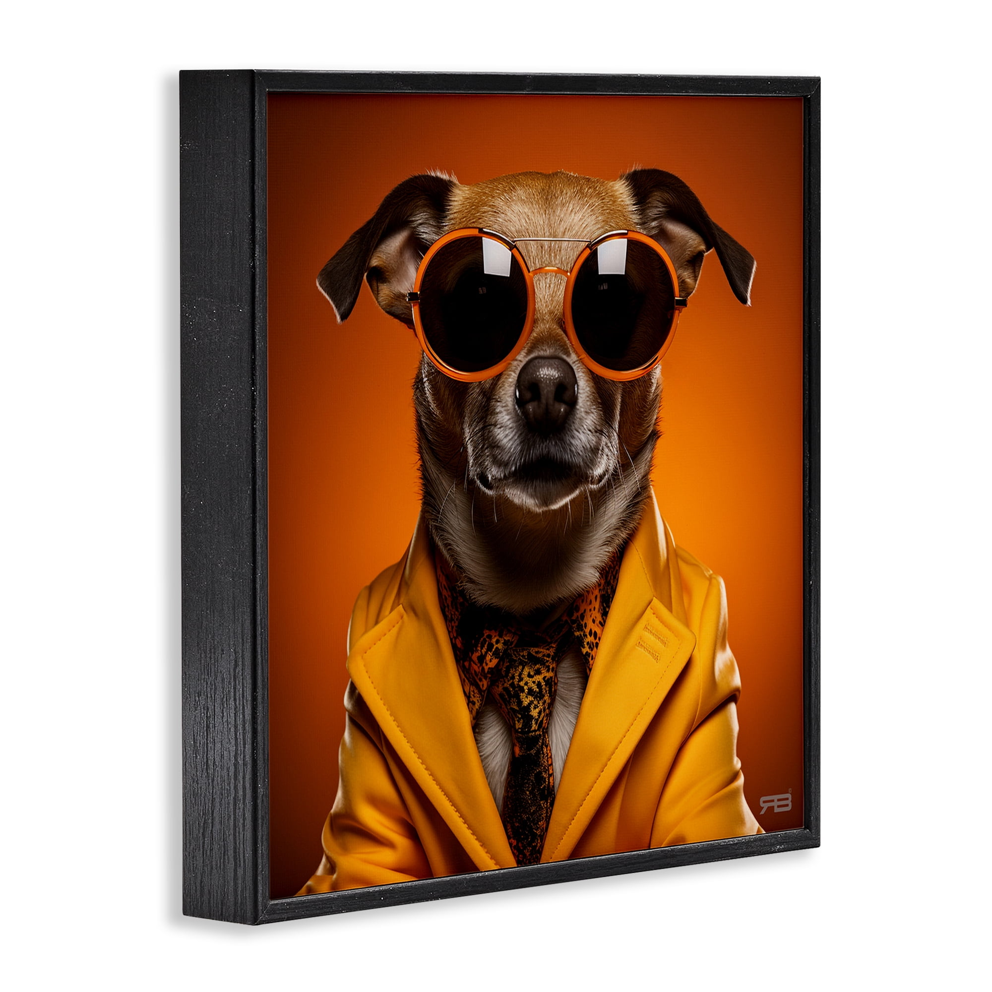 Stupell Industries Trendy Dog Yellow Suit Animals & Insects Painting Black Framed Art Print Wall Art, 12 x 12