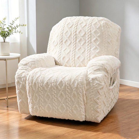 Recliner Chair Covers, Geometric Jacquard Plush Recliner Slipcovers, Elastic Bottom Washable Non-Slip Chair Cover for Living Room